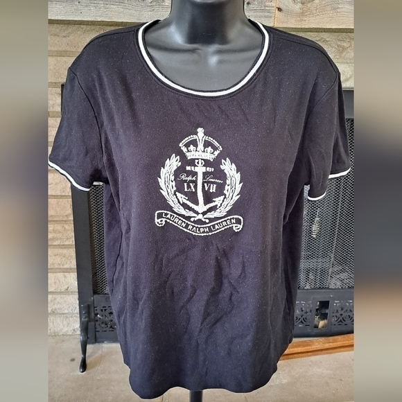 Lauren Ralph Lauren Tops - Lauren Ralph Lauren Women's Black and White Crest Short Sleeve T-shirt Cotton L
